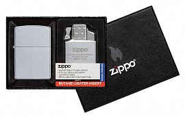 Набор ZIPPO: зажигалка 205 Satin Chrome и газовый вставной блок с двойным пламенем 205-090201 