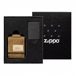 Набор ZIPPO: чёрная зажигалка Black Crackle и коричневый нейлоновый чехол 49401