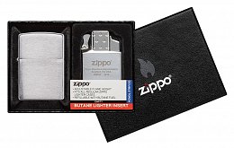 Набор ZIPPO: зажигалка 200 Brushed Chrome и газовый вставной блок с двойным пламенем 200-082950