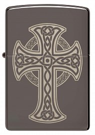Оригинальная бензиновая зажигалка ZIPPO Classic 48614 Celtic Cross Design с покрытием Black Ice - Кельтский крест 