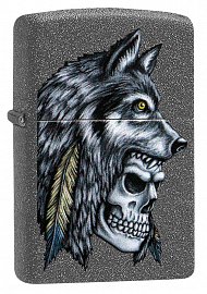 Зажигалка ZIPPO 29863 Wolf Skull Feather - Волк, Череп и Перо 