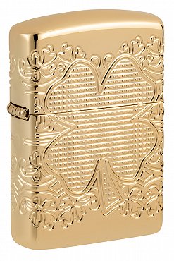 Зажигалка ZIPPO 46301 Armor® Lucky Clover с покрытием High Polish Gold Plate