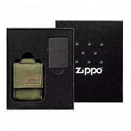 Набор ZIPPO: зажигалка Black Crackle и зелёный нейлоновый чехол 49400