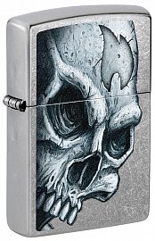 Зажигалка ZIPPO 46587 Skull and Flame с покрытием Street Chrome - Череп и Огонь 